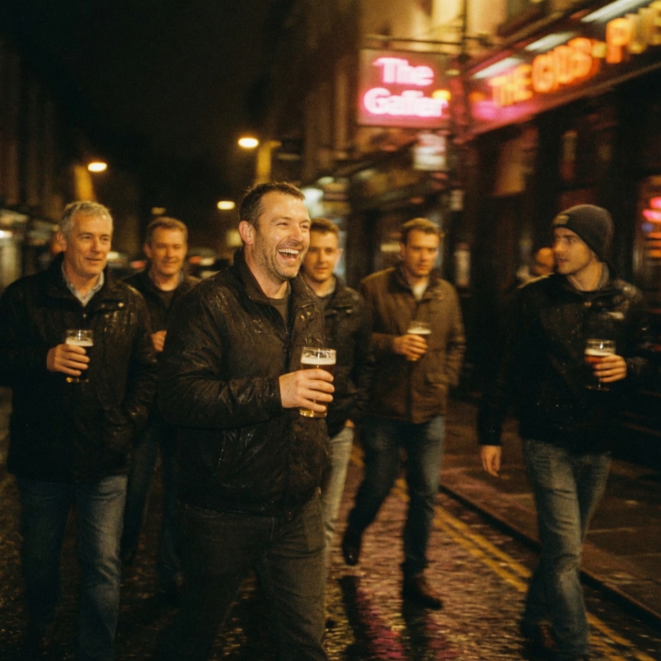 On a pub crawl with mates