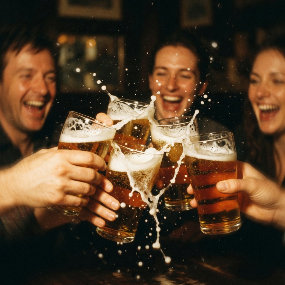 Clinking pints in a toast